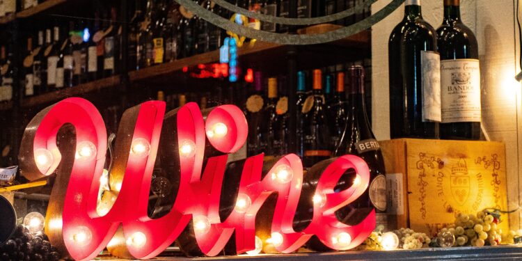 wine sitting on a wine bar