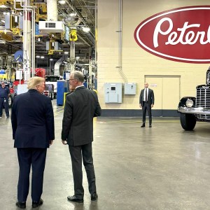 Trump touts truck tariffs at Peterbilt plant in Texas